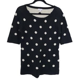 Pea in the Pod Polkadot Short Sleeve Sweater Medium Black and Tan Fall Winter